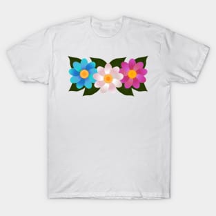 Three Flowers: Blue, White, Pink T-Shirt